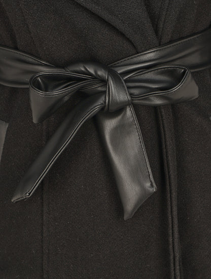 Manteau uni à manches en simili - Noir - 3