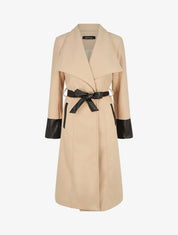 Manteau uni à manches en simili - Beige - 1