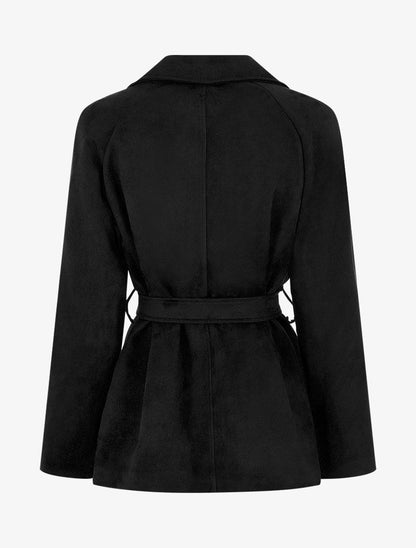 Veste droite en suédine ceinturée - Noir - 2