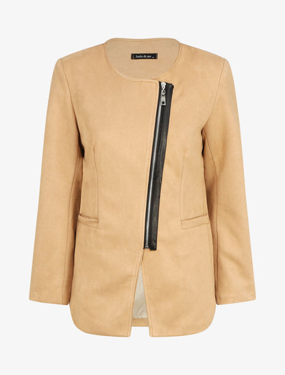 Veste mi-longue en suédine - Beige - 1