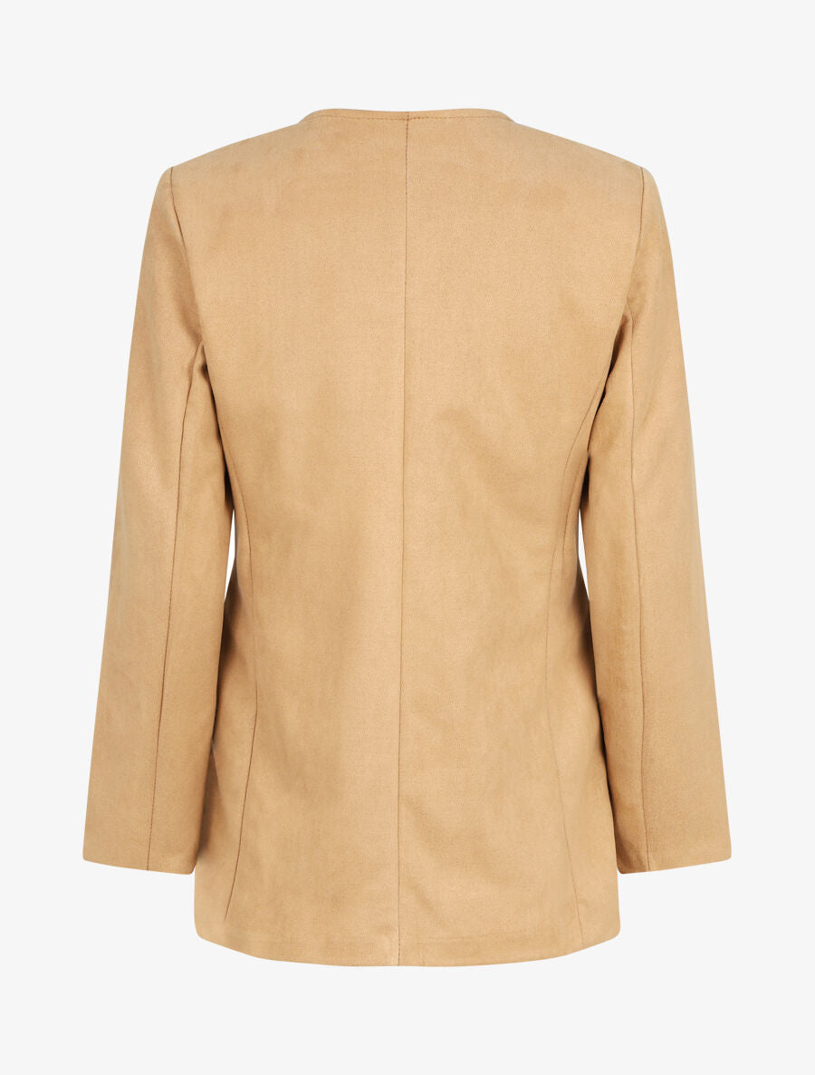 Veste mi-longue en suédine - Beige - 2