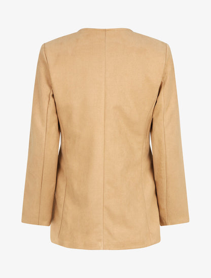Veste mi-longue en suédine - Beige - 2