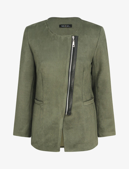 Veste mi-longue en suédine - Kaki - 1
