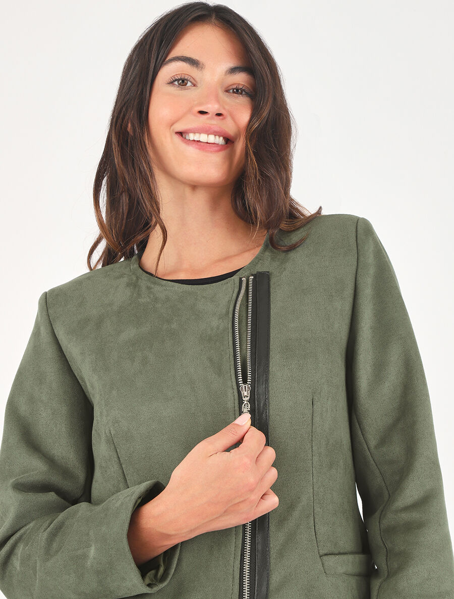 Veste mi-longue en suédine - Kaki - 6