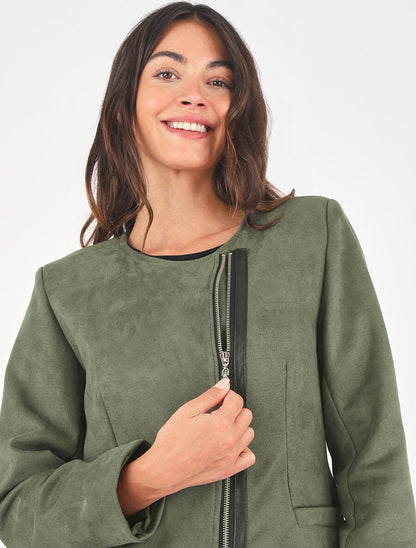Veste mi-longue en suédine - Kaki - 6