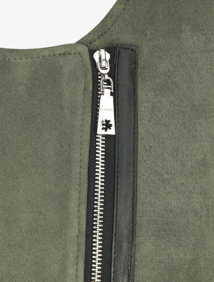 Veste mi-longue en suédine - Kaki - 3