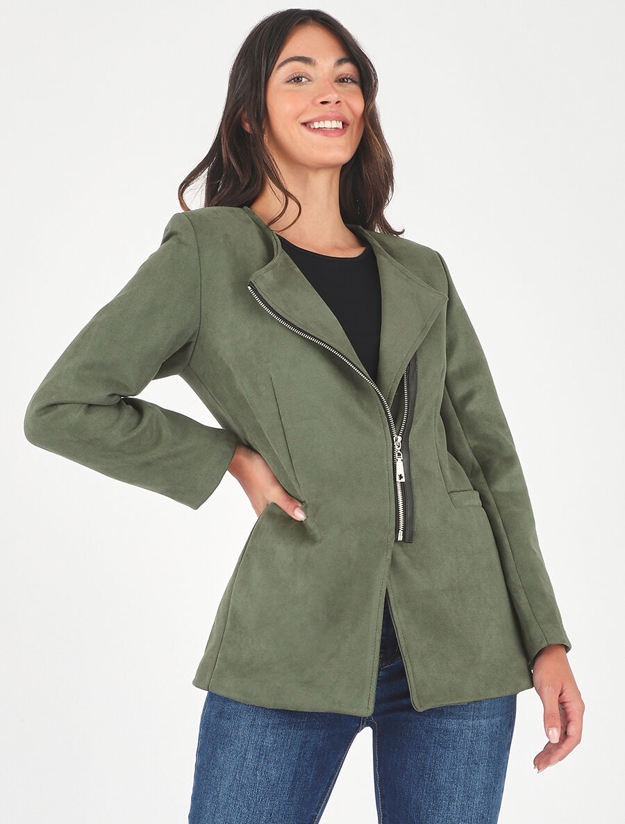 Veste mi-longue en suédine - Kaki - 4