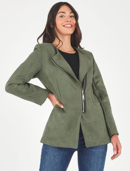 Veste mi-longue en suédine - Kaki - 4