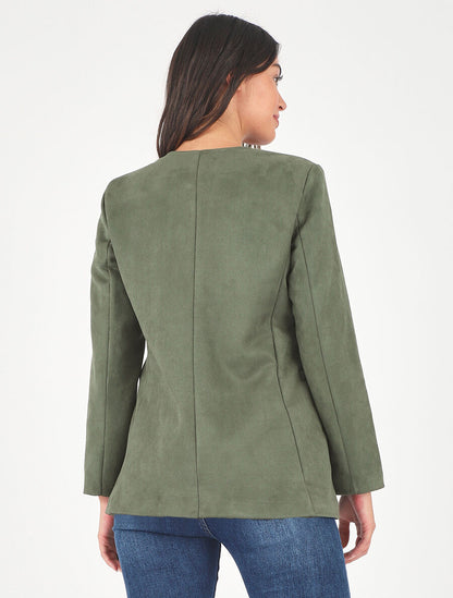 Veste mi-longue en suédine - Kaki - 5