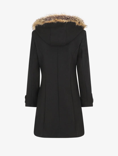 Manteau zippé à capuche fausse fourrure - Noir - 2