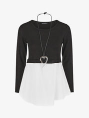 Pull droit à chemise effet superposé - Noir - 1