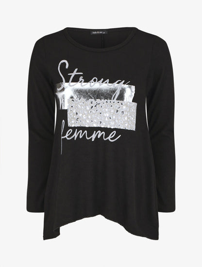 Pull fin à flocage - Noir - 1