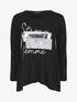 Pull fin à flocage - Noir - 1