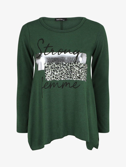 Pull fin à flocage - Vert sapin - 1