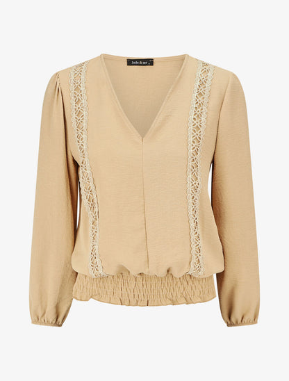 Top élastiqué à crochet - Beige - 4
