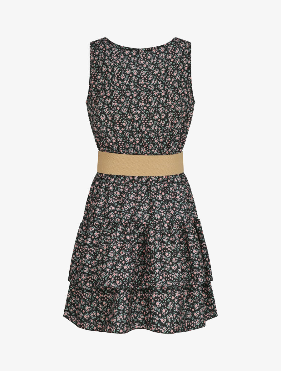 Robe patineuse courte à volants imprimé fleuri - Noir - 2