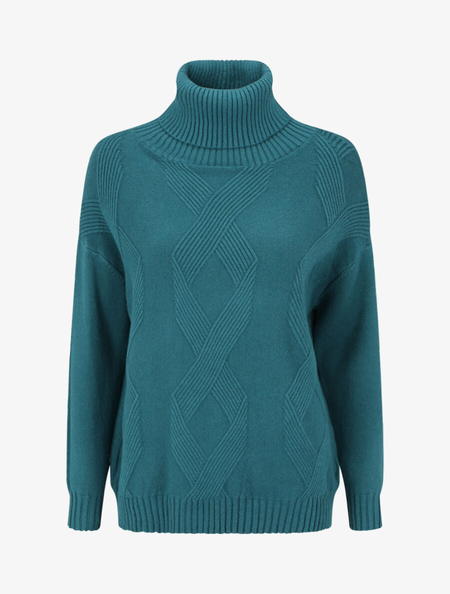 Pull uni à col roulé - Bleu canard - 1