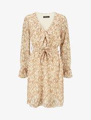 Robe imprimé à col volanté - Beige - 5