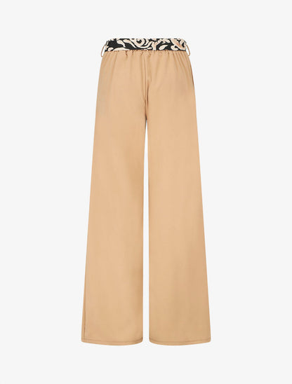 Pantalon ample taille haute ceinture fantaisie - Beige - 2