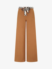 Pantalon ample taille haute ceinture fantaisie - Camel - 1