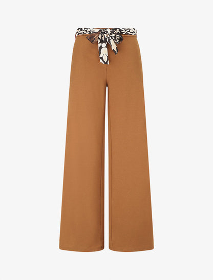 Pantalon ample taille haute ceinture fantaisie - Camel - 1
