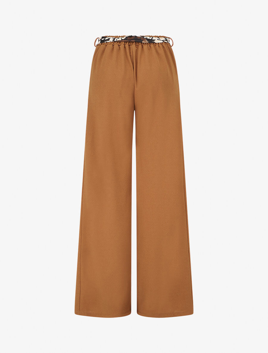 Pantalon ample taille haute ceinture fantaisie - Camel - 2