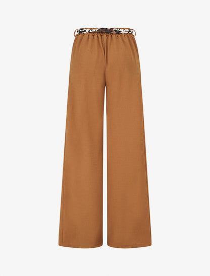 Pantalon ample taille haute ceinture fantaisie - Camel - 2