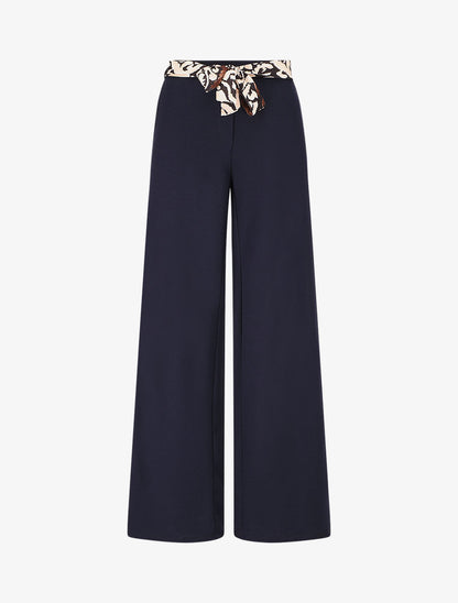 Pantalon ample taille haute ceinture fantaisie - Marine - 4
