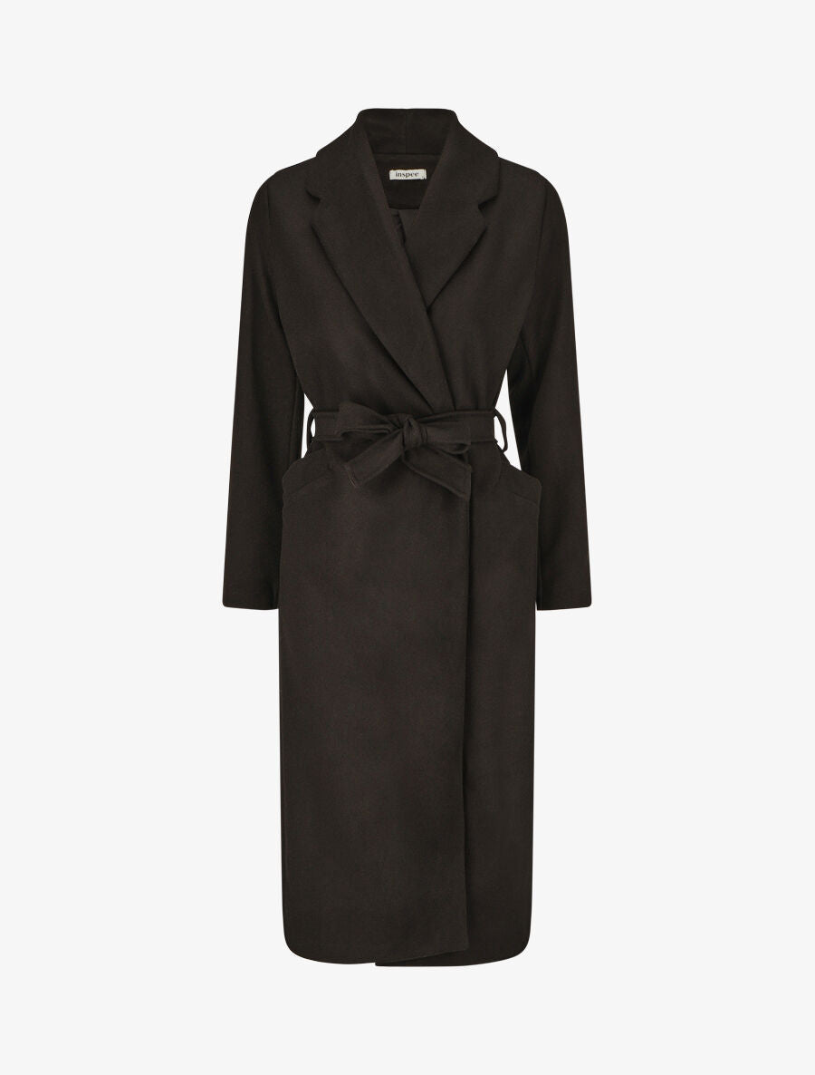 Manteau long uni ceinturé - Noir - 4