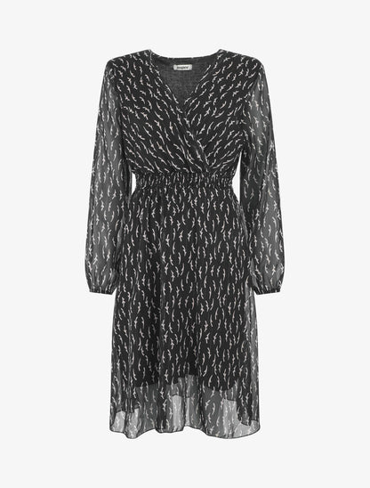 Robe évasée en voile motif graphique - Noir - 4