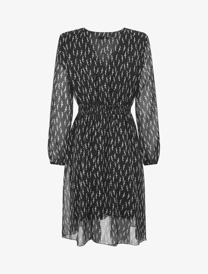 Robe évasée en voile motif graphique - Noir - 2