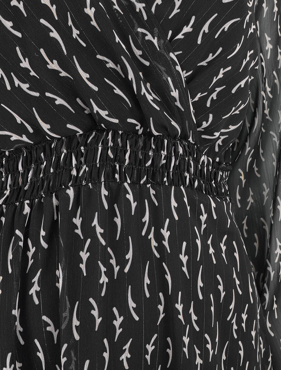 Robe évasée en voile motif graphique - Noir - 3