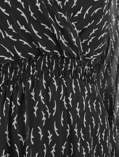 Robe évasée en voile motif graphique - Noir - 3