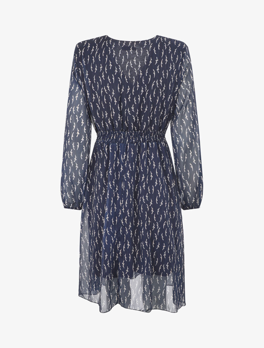 Robe évasée en voile motif graphique - Marine - 2