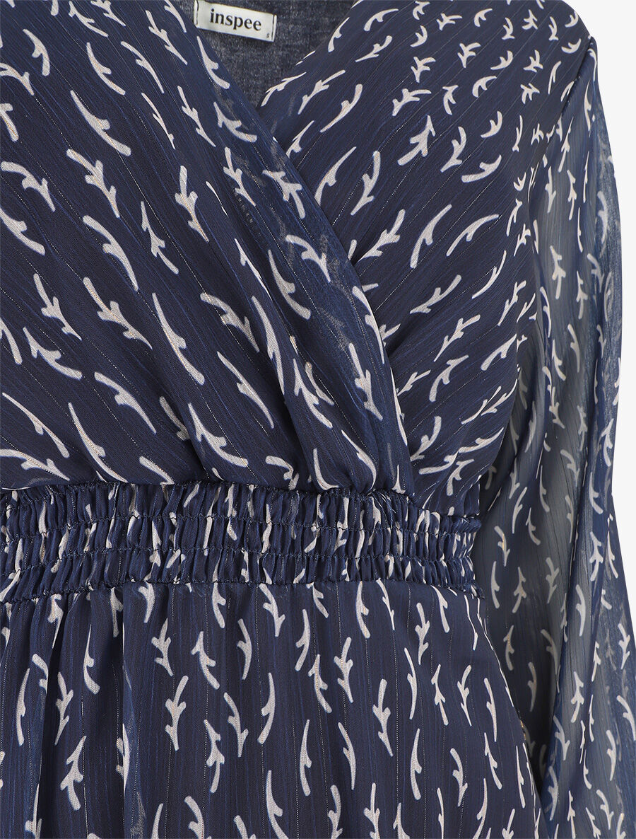 Robe évasée en voile motif graphique - Marine - 3