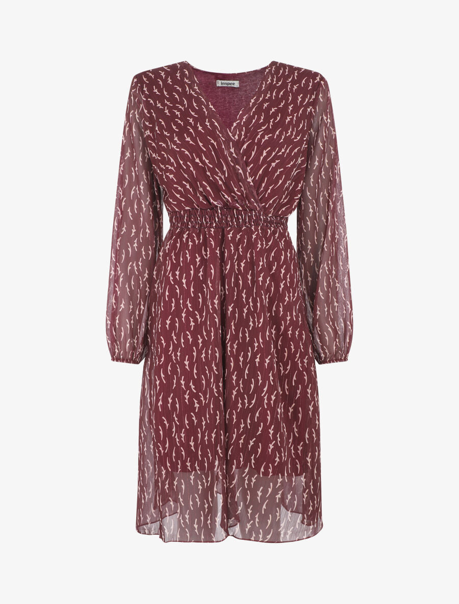 Robe évasée en voile motif graphique - Prune - 1