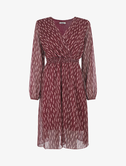 Robe évasée en voile motif graphique - Prune - 1
