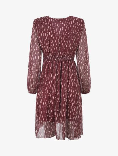 Robe évasée en voile motif graphique - Prune - 2