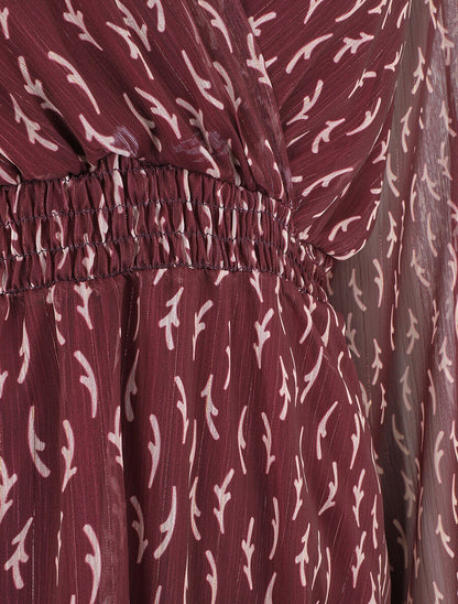 Robe évasée en voile motif graphique - Prune - 3
