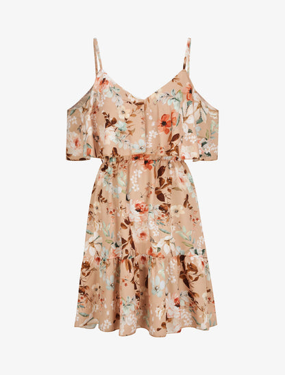 Robe à buste à basque imprimé fleurs sauvages - Nude - 3