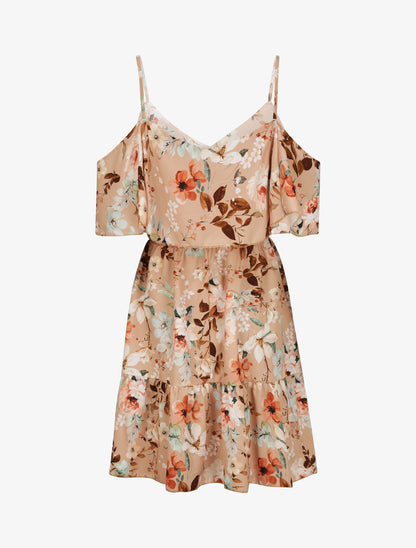 Robe à buste à basque imprimé fleurs sauvages - Nude - 2
