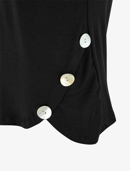 T-shirt à boutons décoratifs - Noir - 3