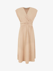 Robe longue élastiquée et texturée - Beige - 1