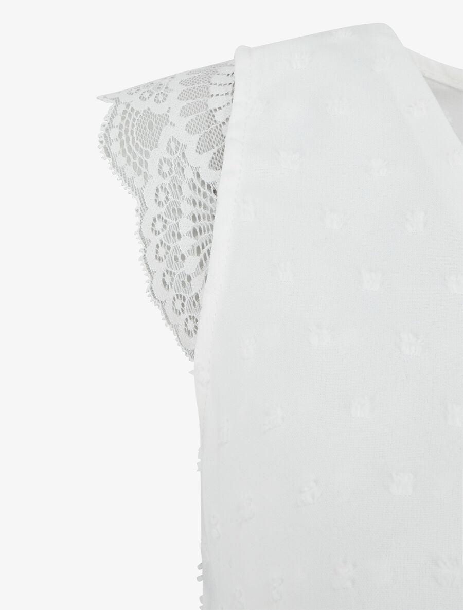 Top texturé à manches détail dentelle - Blanc - 3