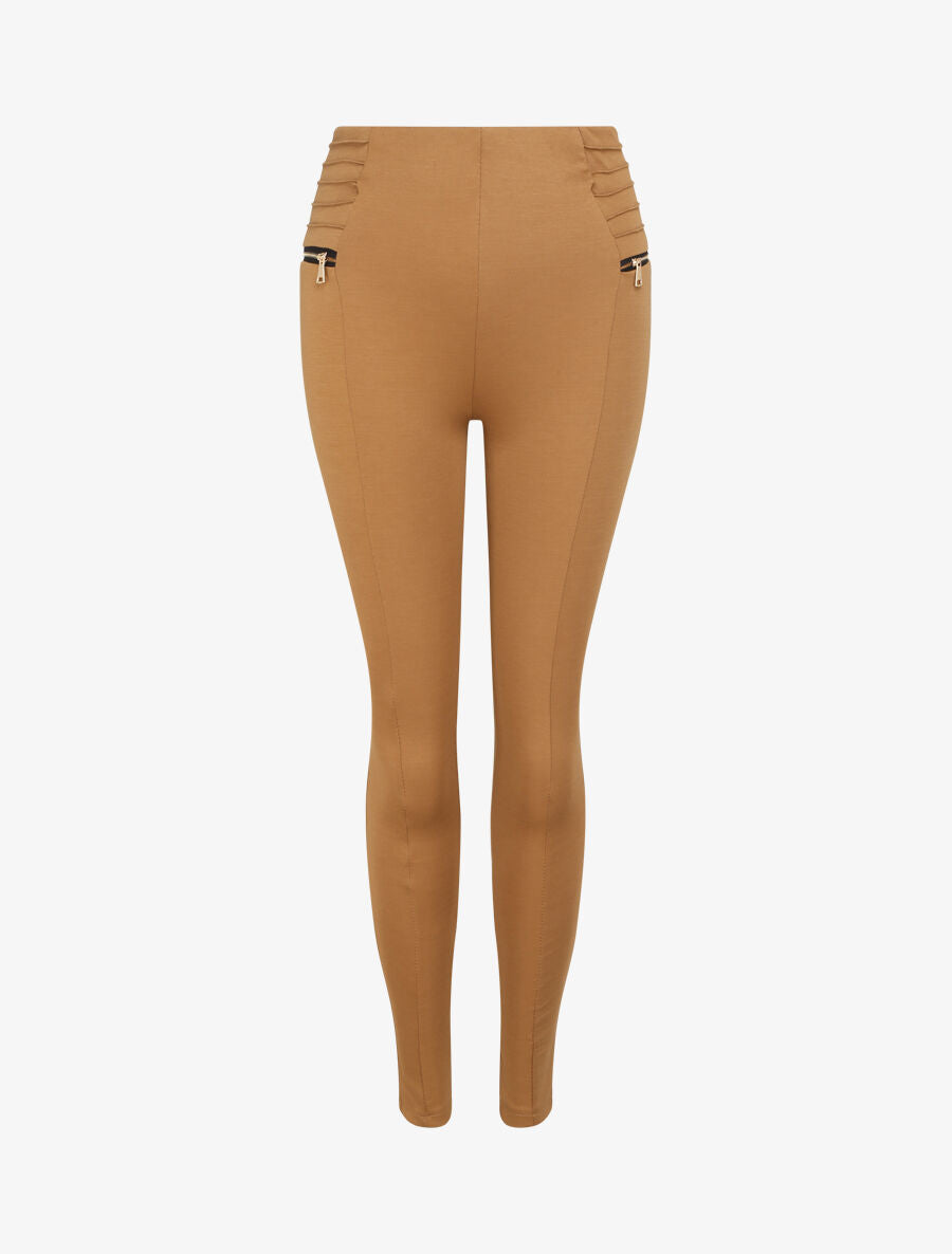 Legging skinny à zips contrastants - Camel - 4