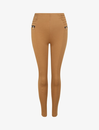 Legging skinny à zips contrastants - Camel - 4