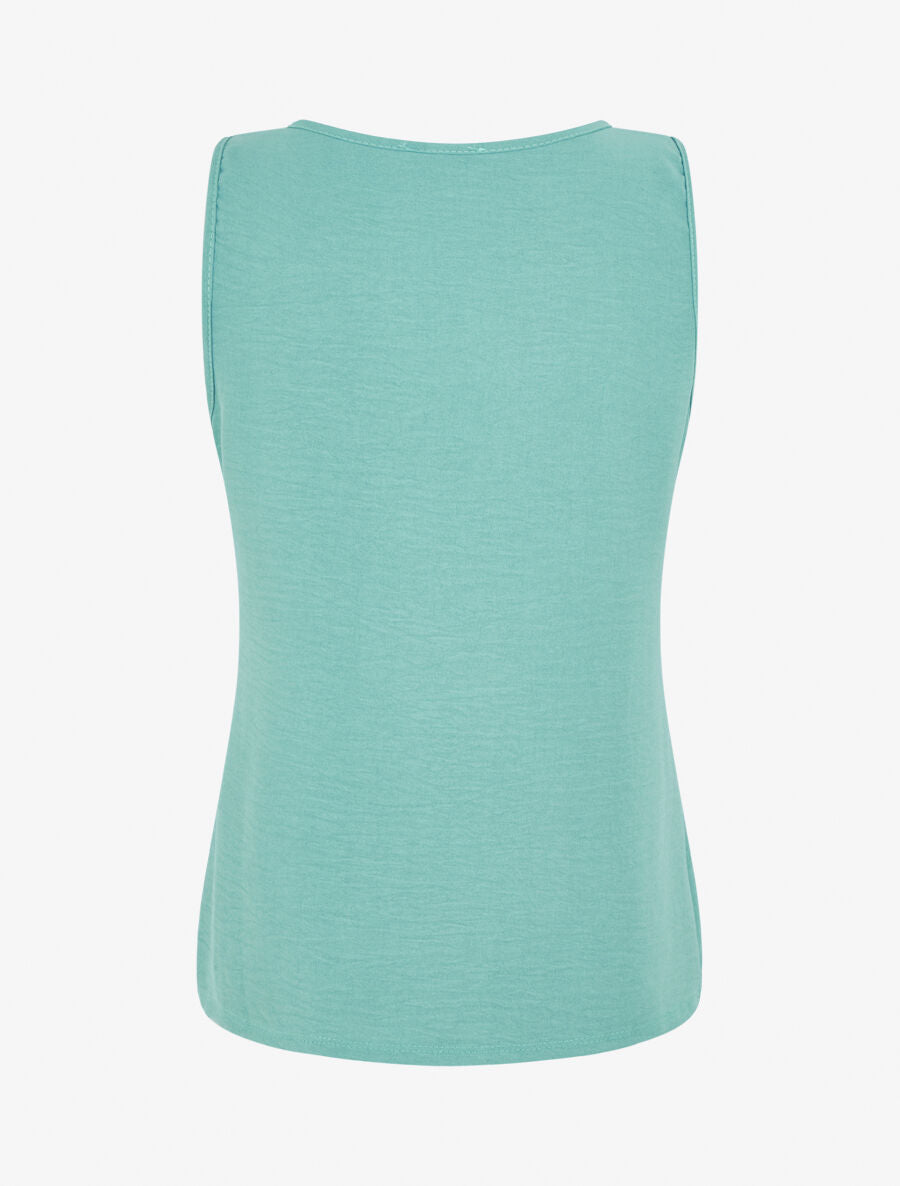 Top fluide à col V en dentelle - Turquoise - 2