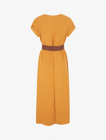 Robe longue unie cache-coeur - Jaune moutarde - 2