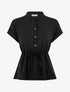 Top uni élastiqué et col boutonné - Noir - 1