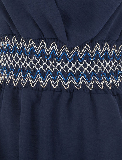 Robe à large bande élastiquée imprimé zigzag - Marine - 3